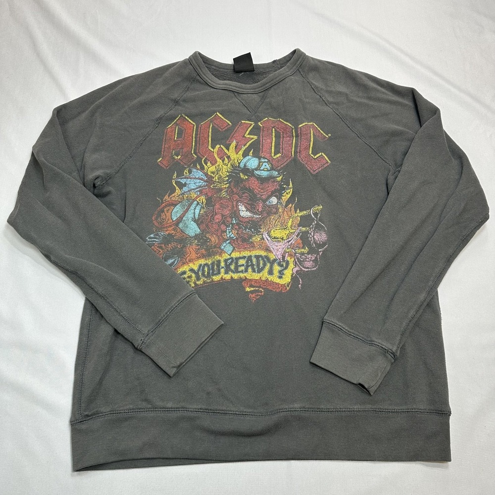 Junk Food Sweatshirt Mens L/XL Gray ACDC Are You Ready Graphic Fleece Rock